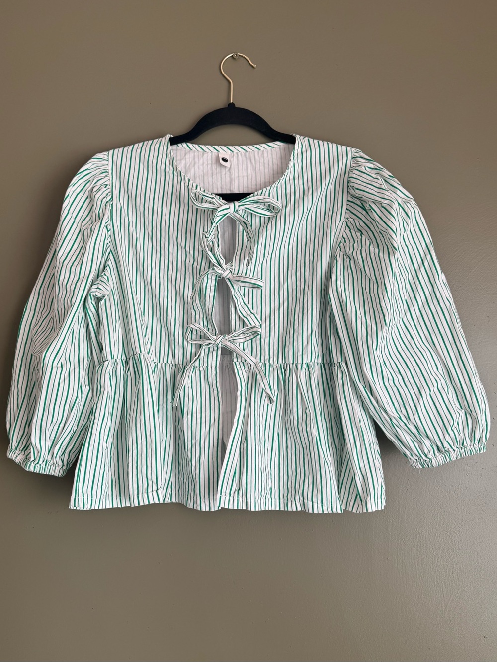 Green & White Striped Tie-Front Peplum Top